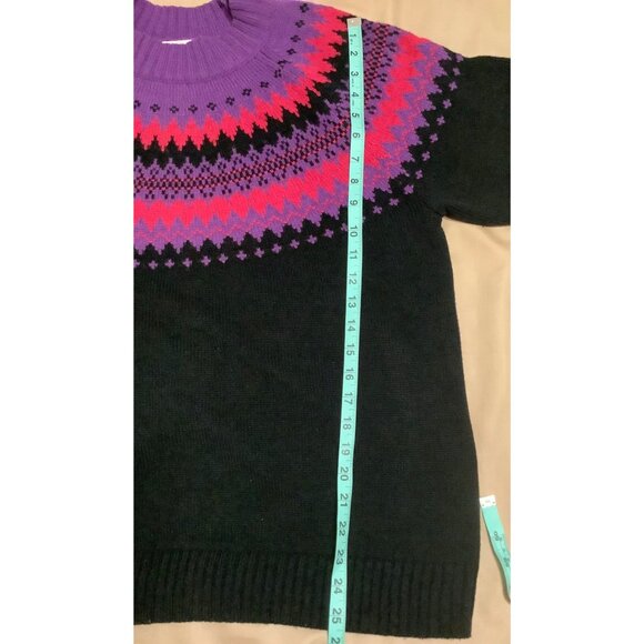 Fashion Bug 1X Black Sweater With Purple & Pink Fair Isle Yoke 100% Acrylic Knit - Picture 8 of 10